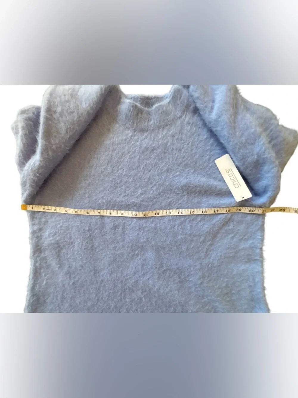 NWT Chico's Fuzzy Feminine Light Blue Crew Neck Sweater Cozy Size Large SKU 26